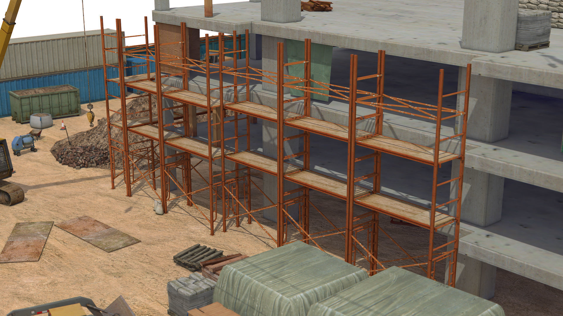 First Stage of Building Construction Scene Low-poly 3D model_9