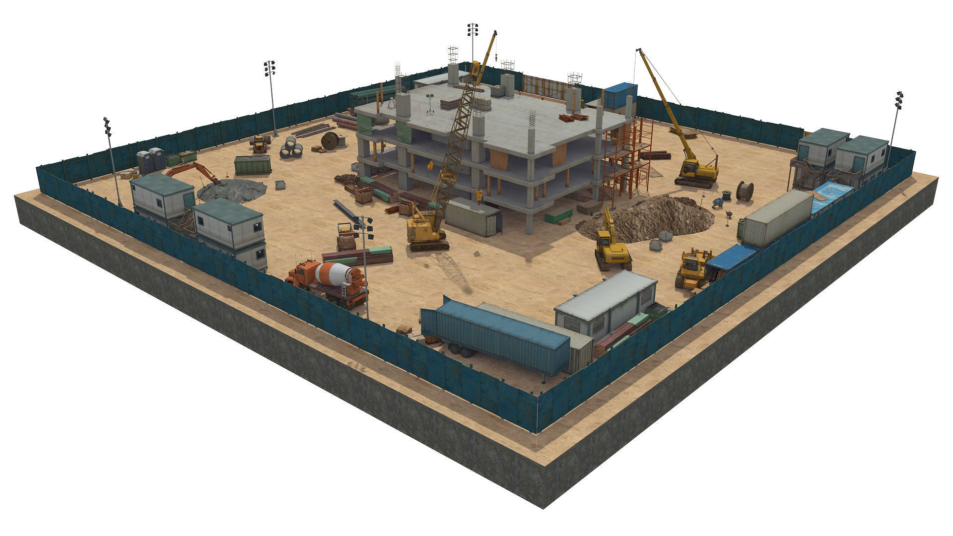 First Stage of Building Construction Scene Low-poly 3D model_1