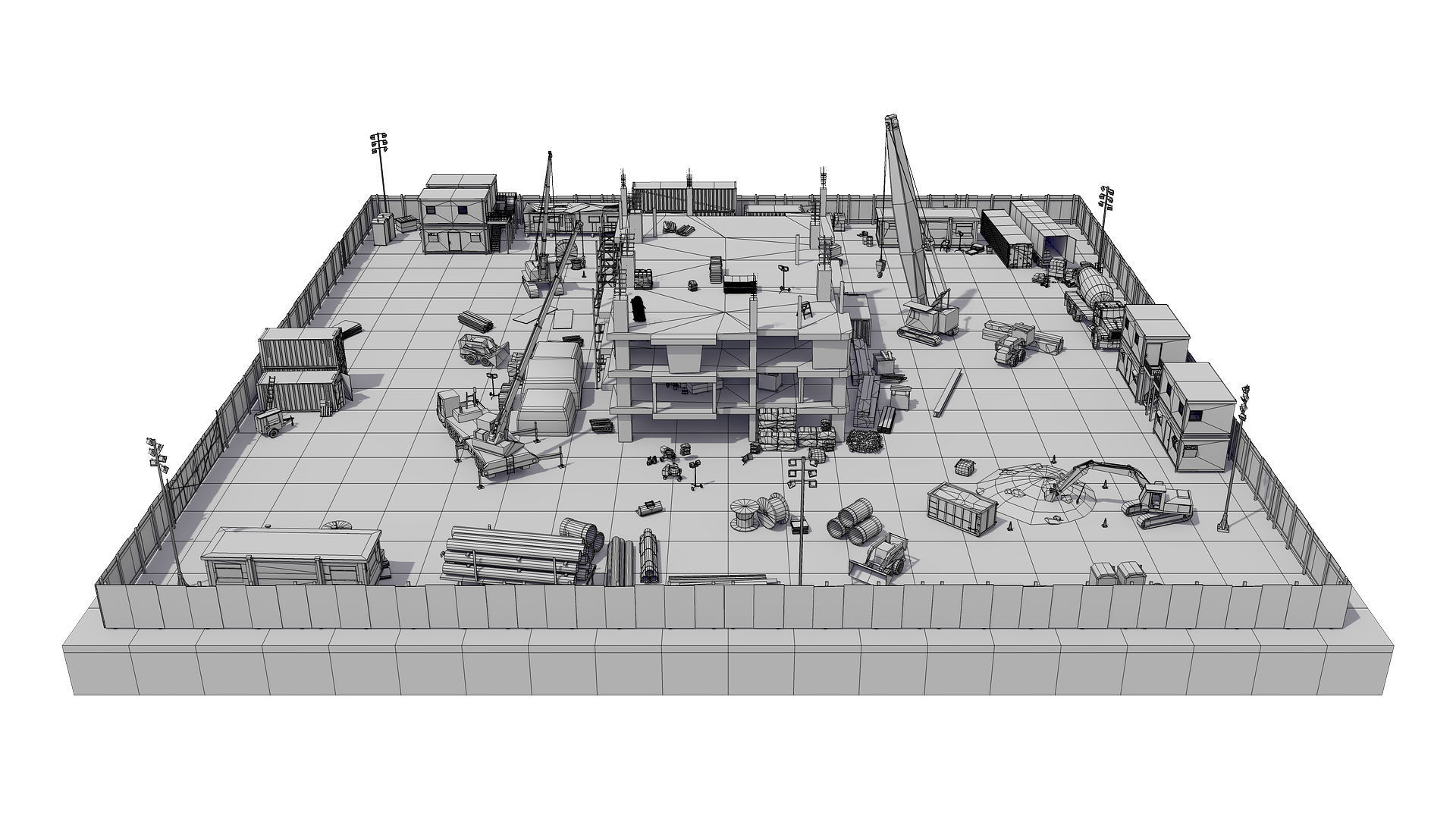 First Stage of Building Construction Scene Low-poly 3D model_11
