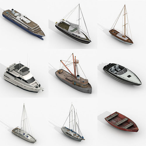 Watercraft Collection of Sailboats Pack - 9 Lowpoly 3D Models Low-poly 3D model