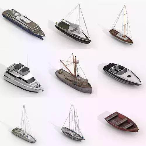 Watercraft Collection of Sailboats Pack - 9 Lowpoly 3D Models Low-poly 3D model
