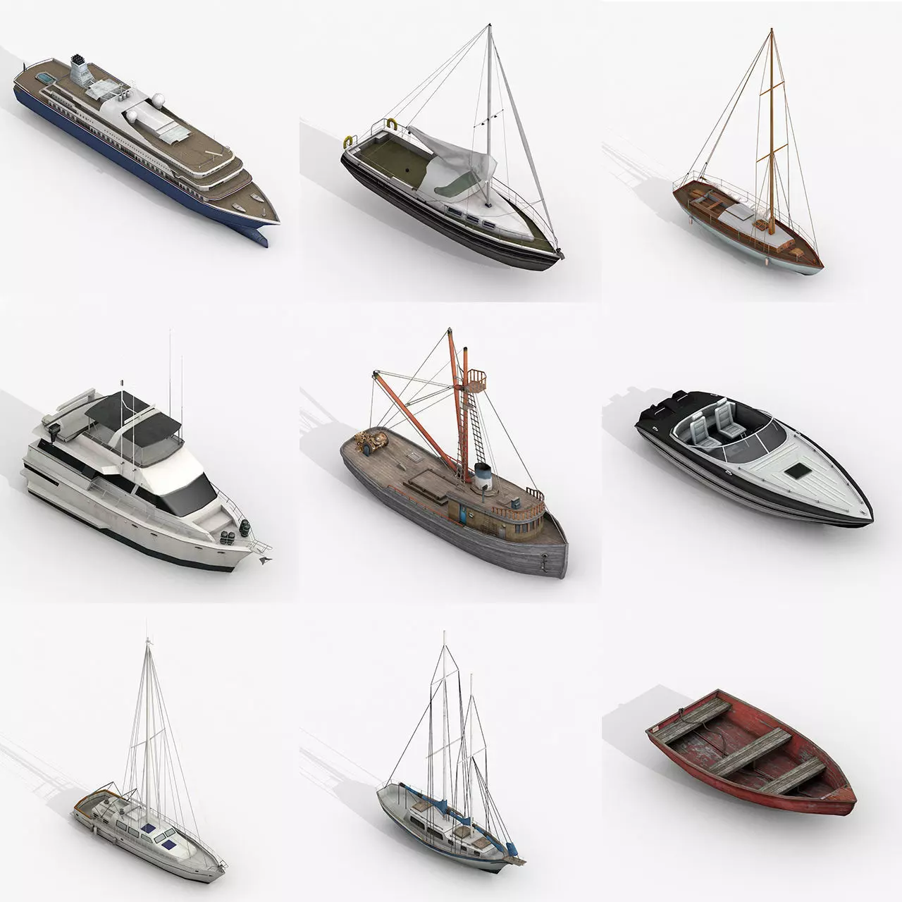 Watercraft Collection of Sailboats Pack - 9 Lowpoly 3D Models Low-poly 3D model_0