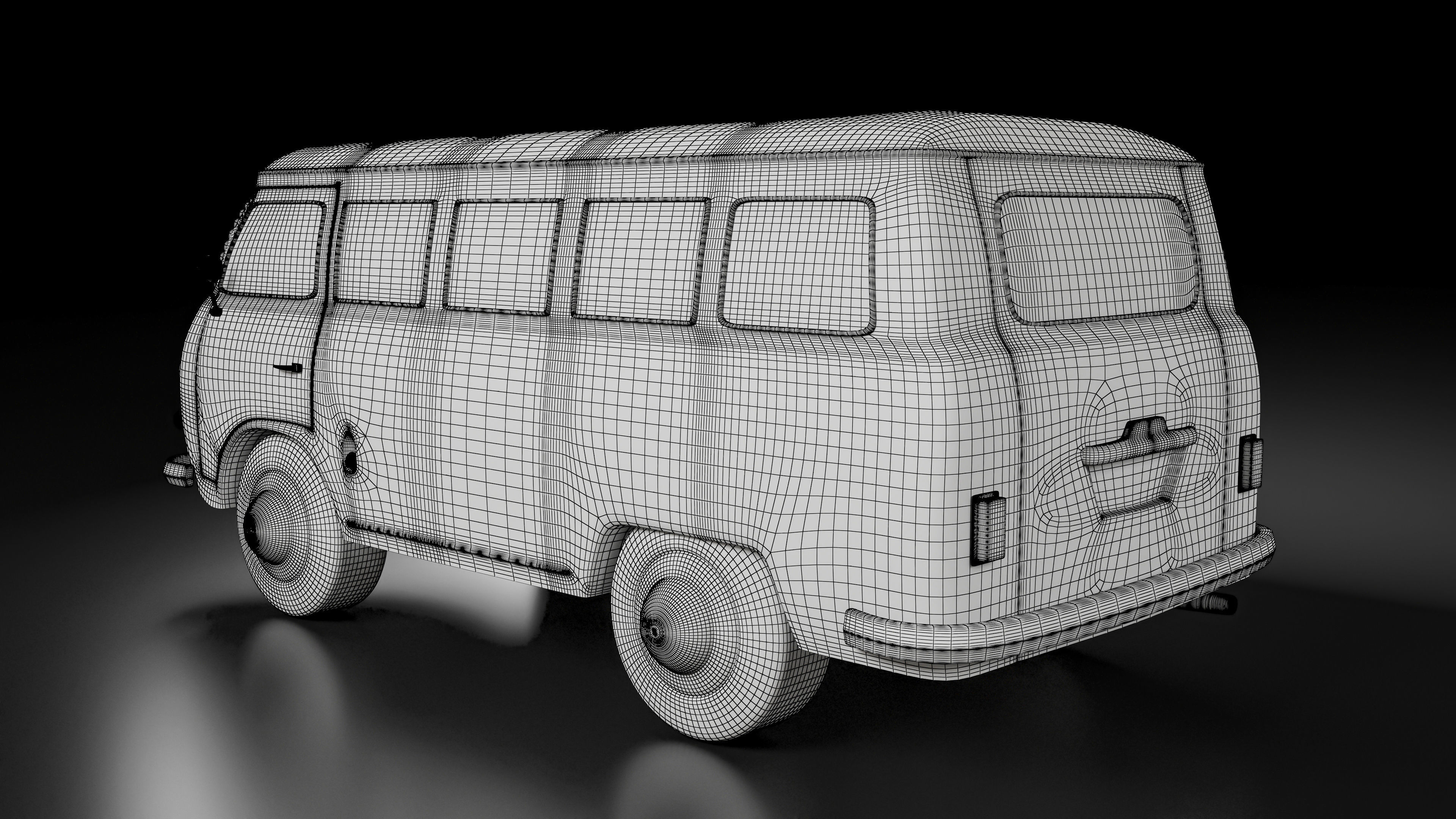Vintage Old Style Retro minivan Low-poly 3D model_17
