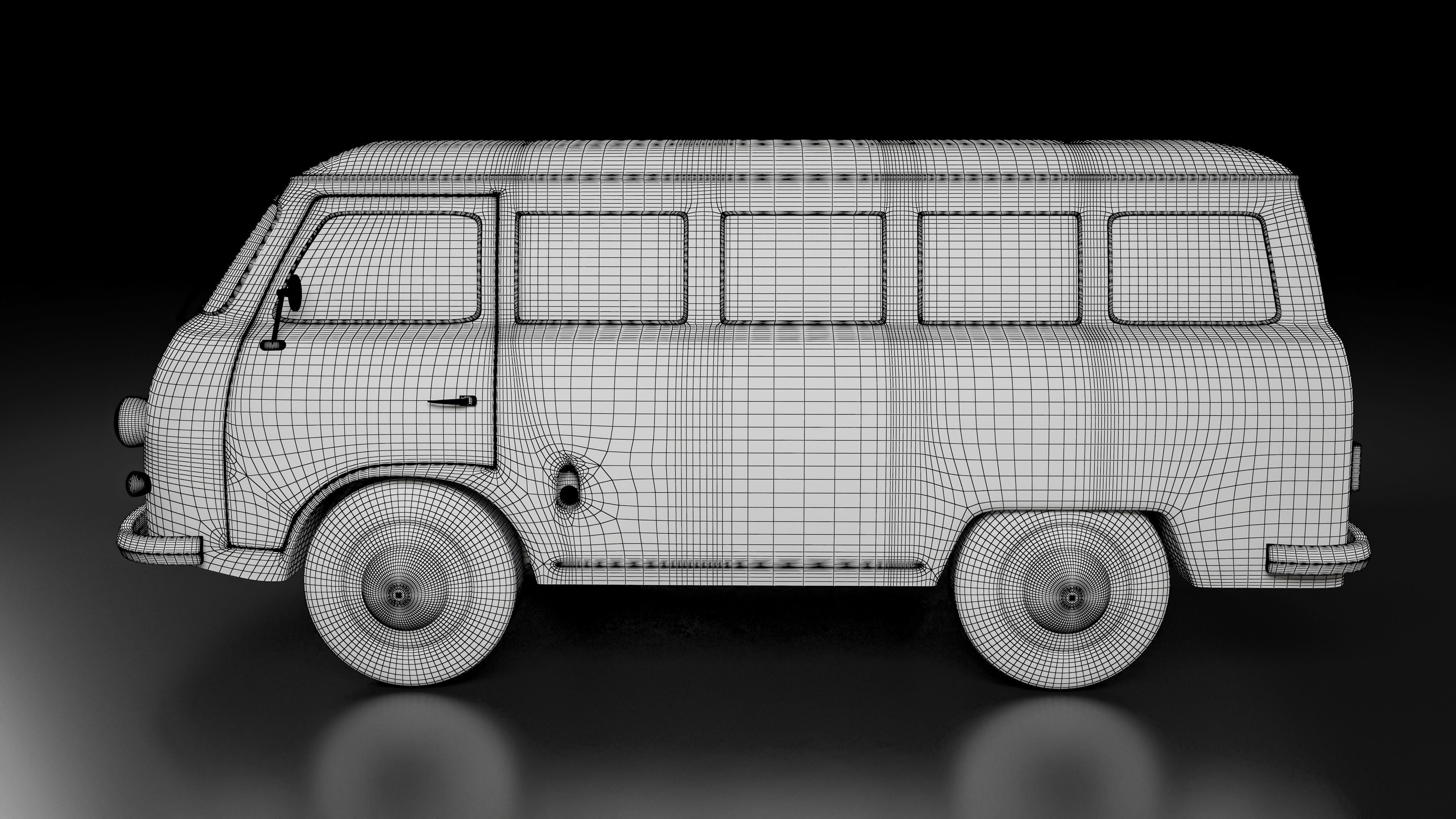 Vintage Old Style Retro minivan Low-poly 3D model_16
