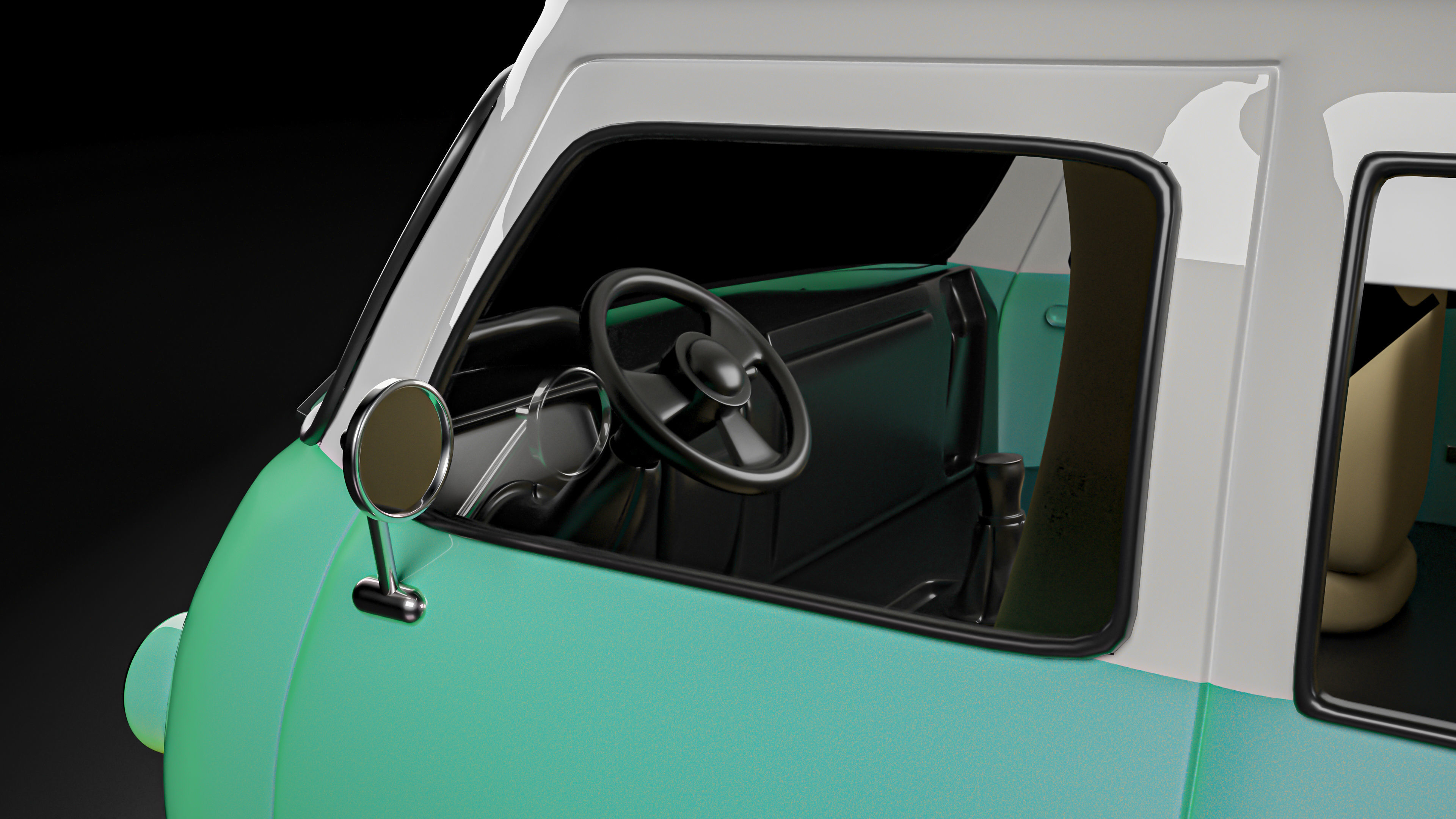 Vintage Old Style Retro minivan Low-poly 3D model_1