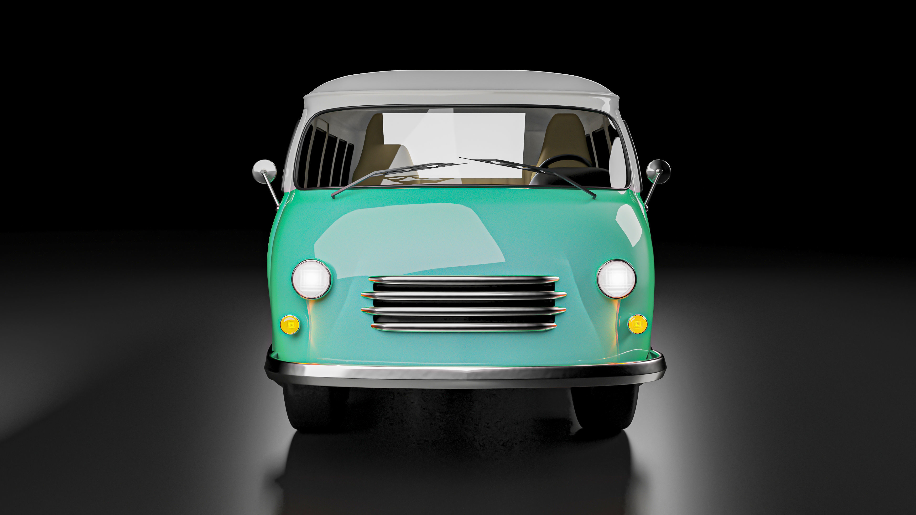 Vintage Old Style Retro minivan Low-poly 3D model_13