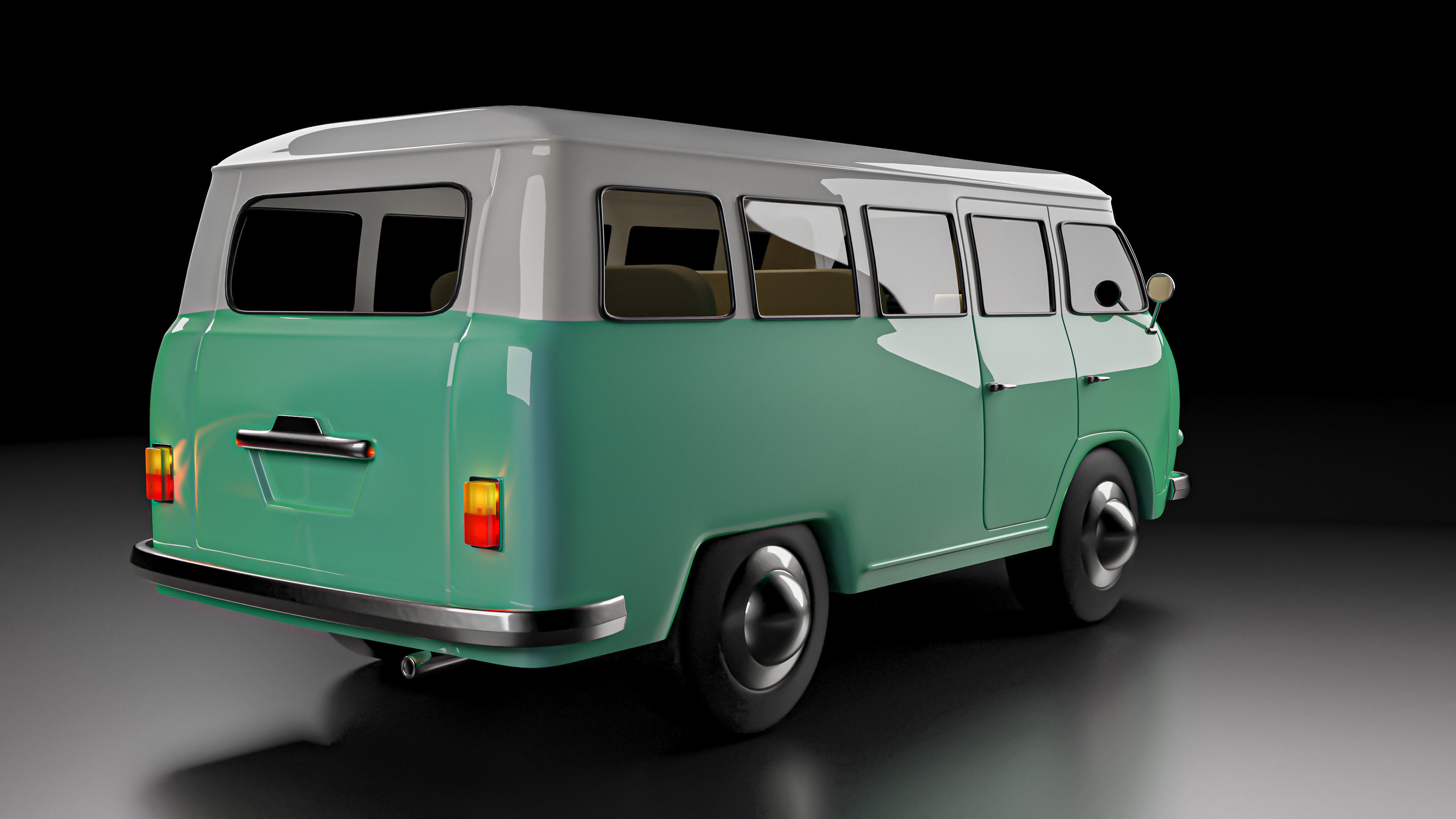 Vintage Old Style Retro minivan Low-poly 3D model_10