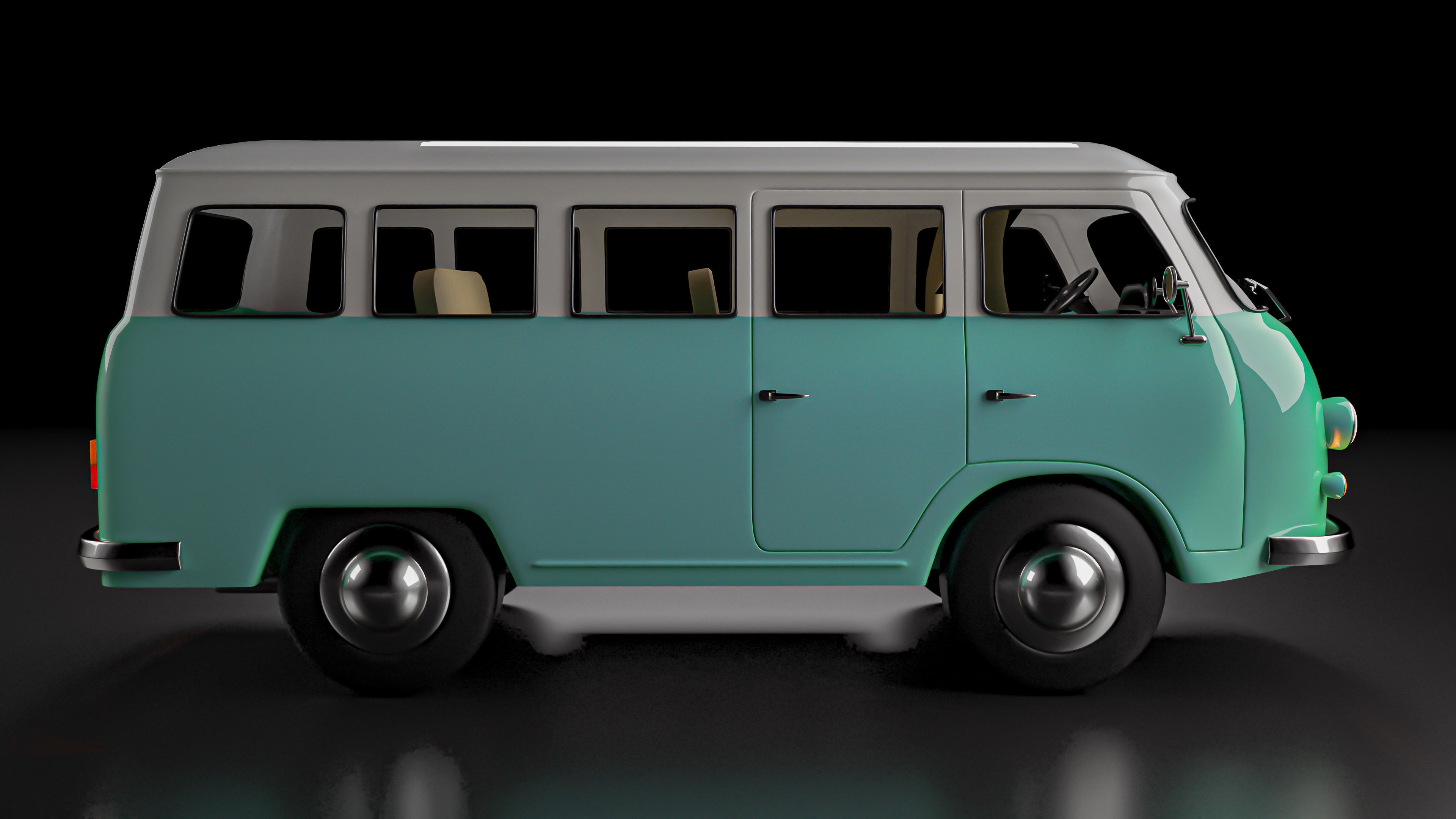 Vintage Old Style Retro minivan Low-poly 3D model_11