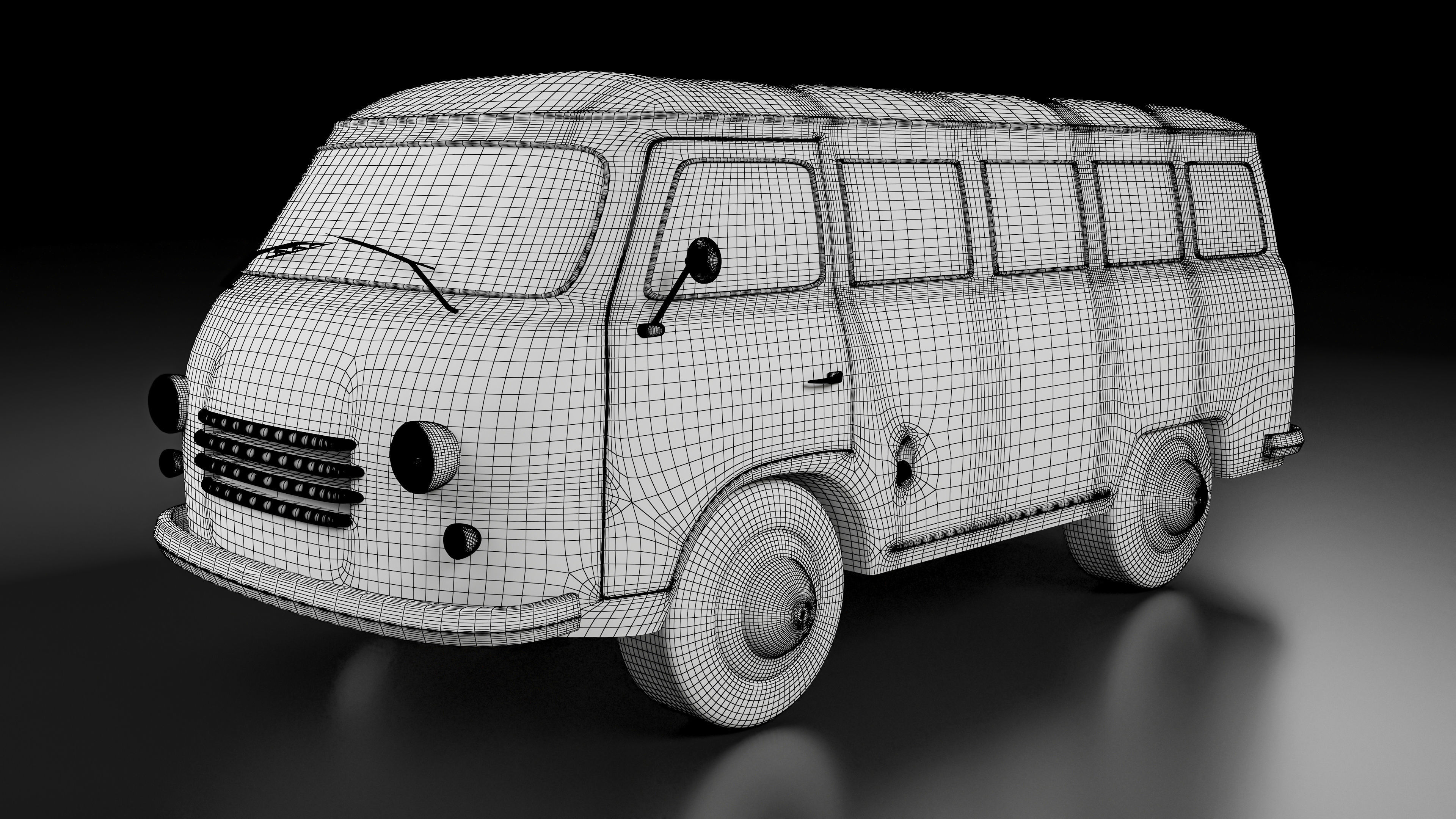 Vintage Old Style Retro minivan Low-poly 3D model_15