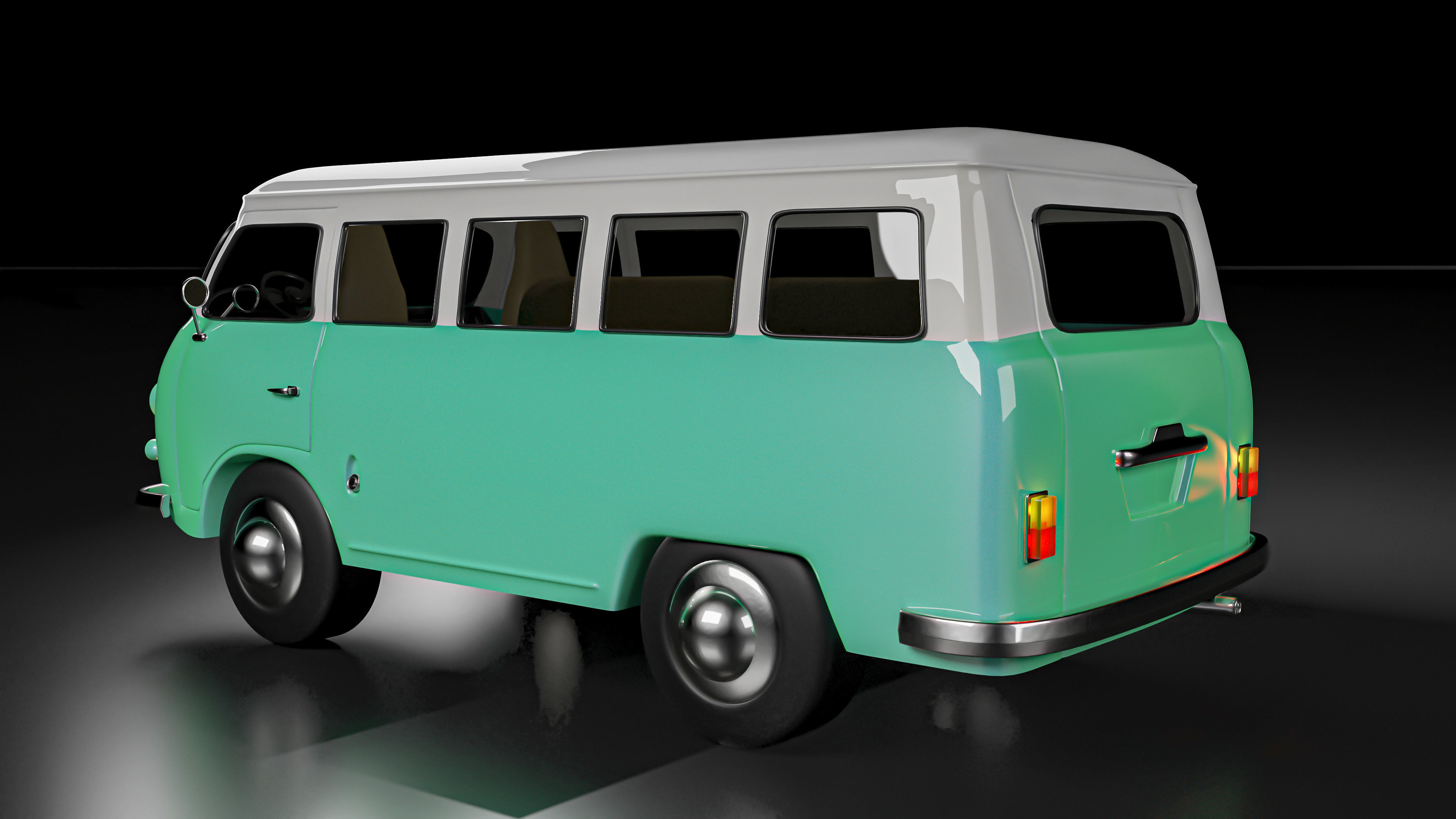 Vintage Old Style Retro minivan Low-poly 3D model_8