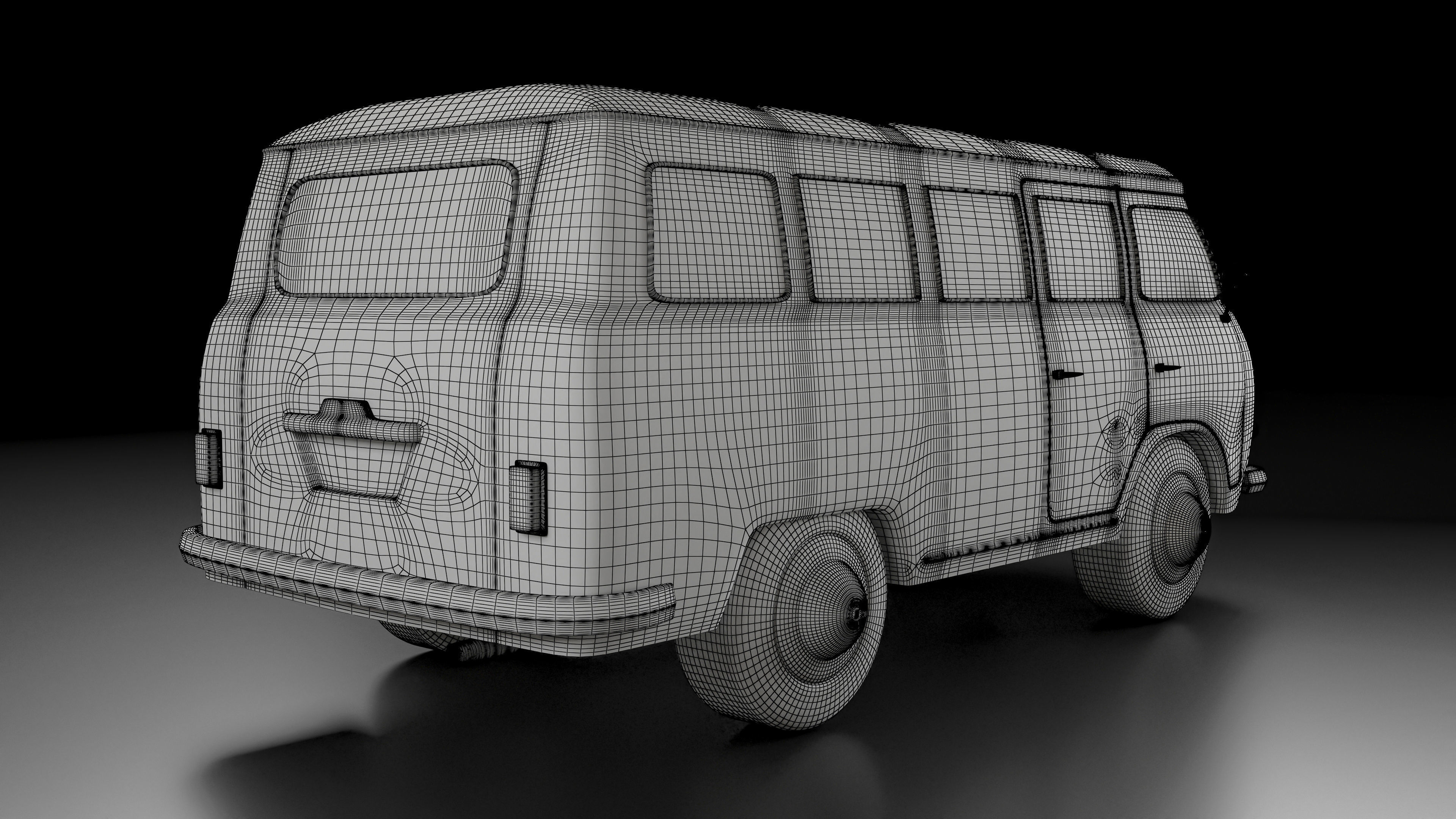Vintage Old Style Retro minivan Low-poly 3D model_18