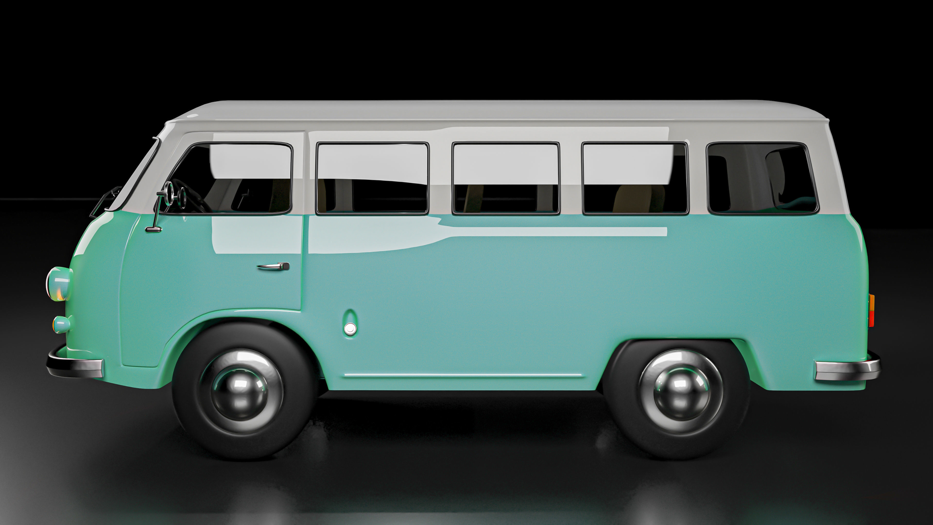 Vintage Old Style Retro minivan Low-poly 3D model_7