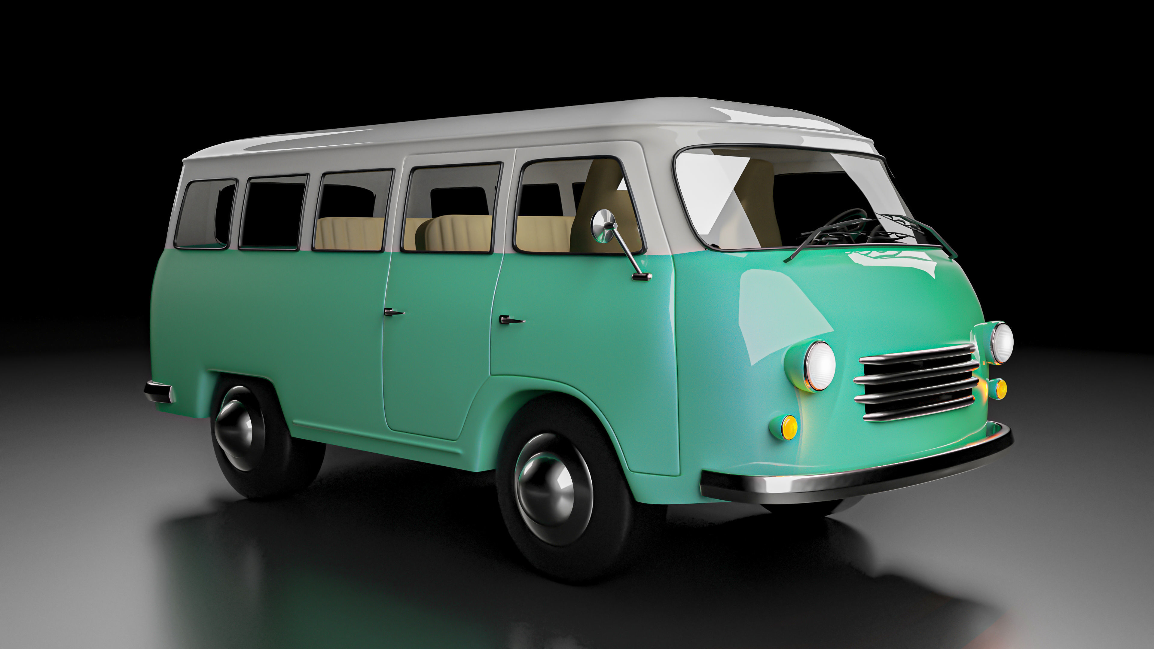 Vintage Old Style Retro minivan Low-poly 3D model_12