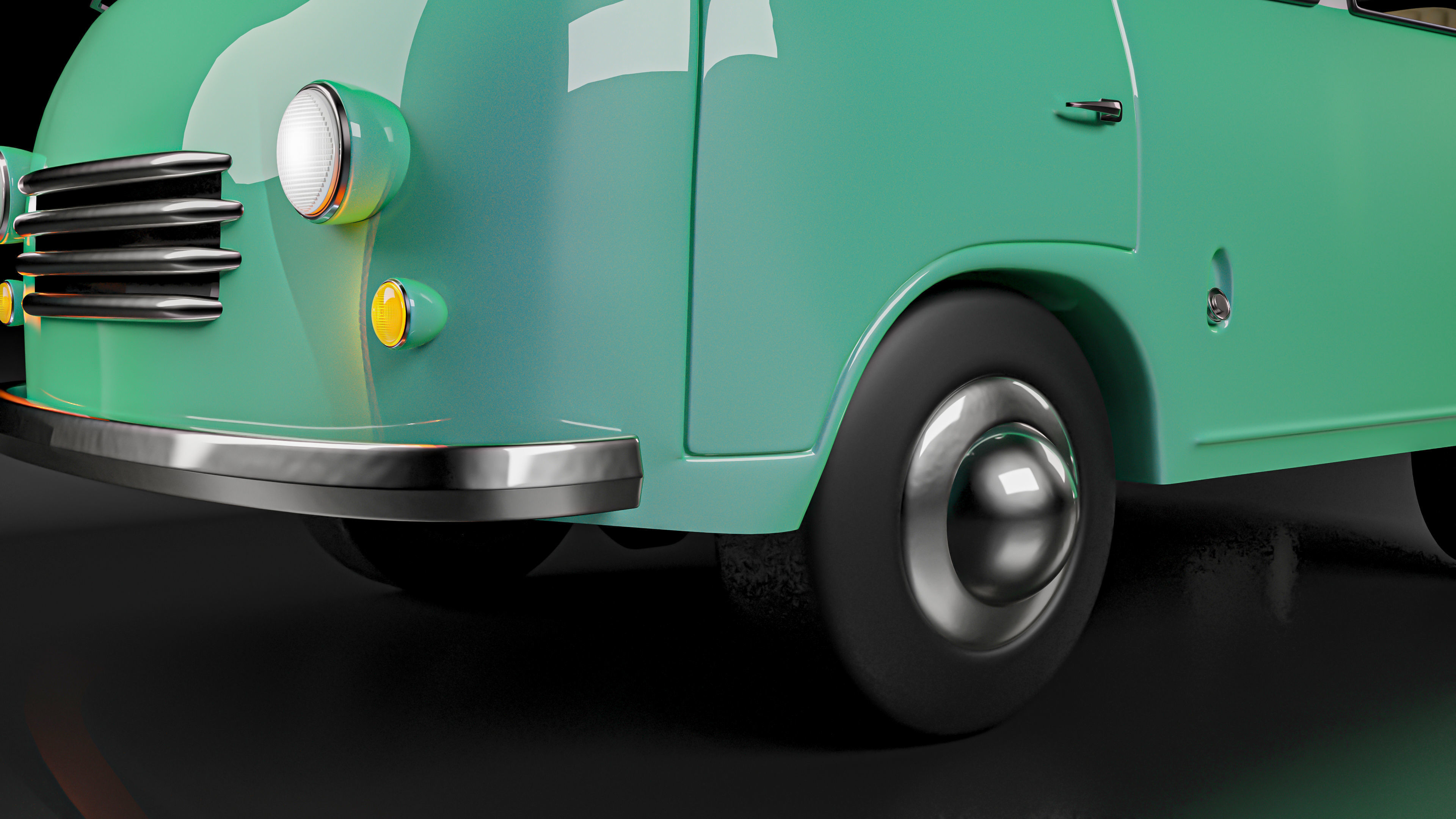 Vintage Old Style Retro minivan Low-poly 3D model_2