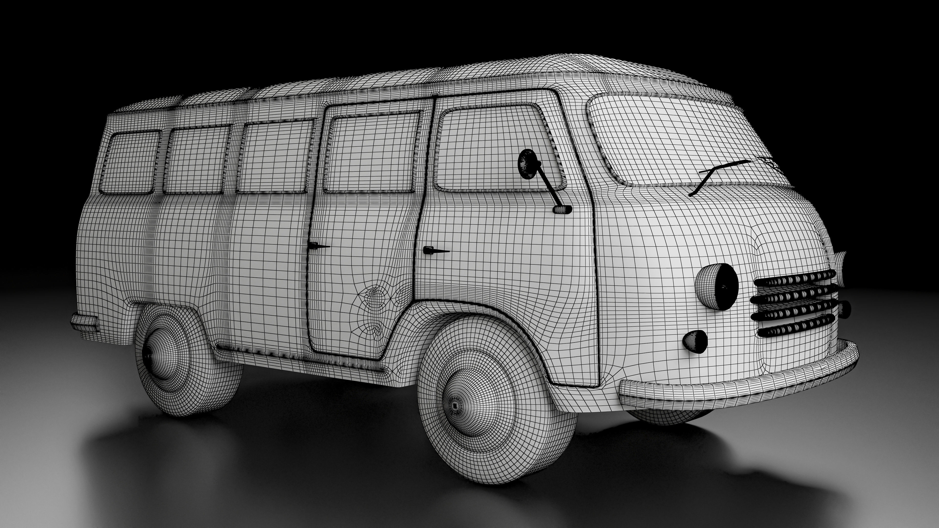 Vintage Old Style Retro minivan Low-poly 3D model_19