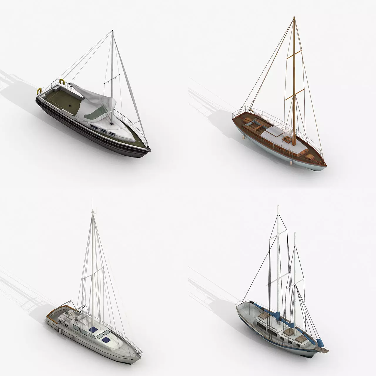Sailboats and Yacht Collection Pack - 4 Lowpoly 3D Models Low-poly 3D model_0
