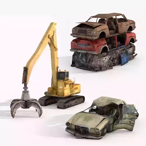 Damaged Rusted Cars with Grab Crane - Junkyard Part 2 