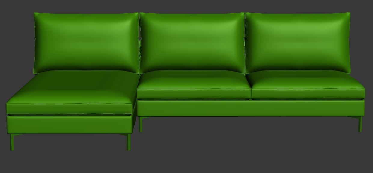 Sofa 2 seater with left chaise lounge Low-poly 3D model_6