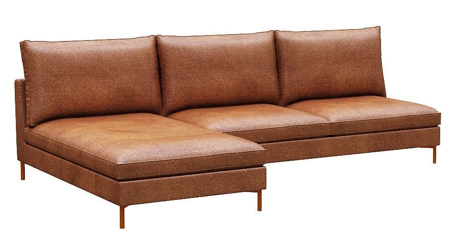 Sofa 2 seater with left chaise lounge Low-poly 3D model_1