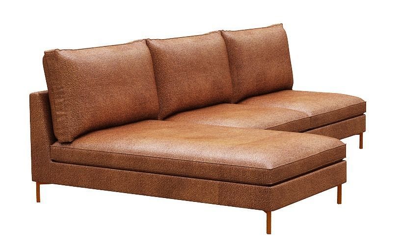 Sofa 2 seater with left chaise lounge Low-poly 3D model_2