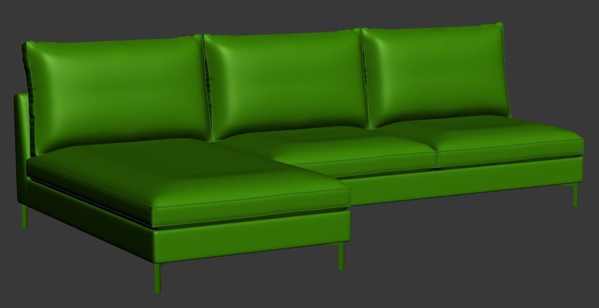 Sofa 2 seater with left chaise lounge Low-poly 3D model_7