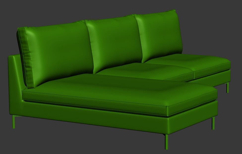Sofa 2 seater with left chaise lounge Low-poly 3D model_8