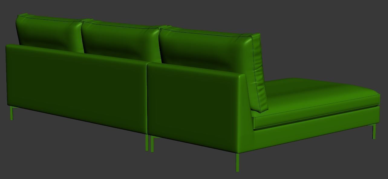 Sofa 2 seater with left chaise lounge Low-poly 3D model_10