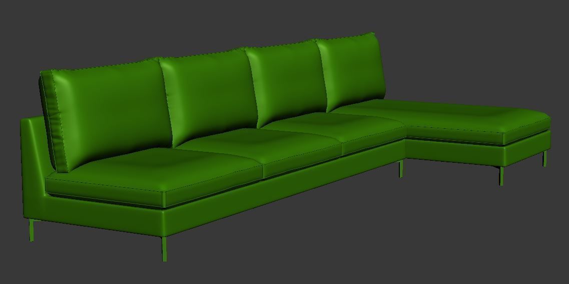 Sofa 3 seater with right chaise lounge Low-poly 3D model_8