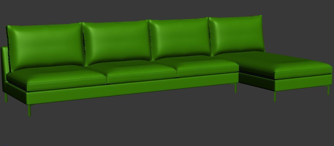 Sofa 3 seater with right chaise lounge Low-poly 3D model_7