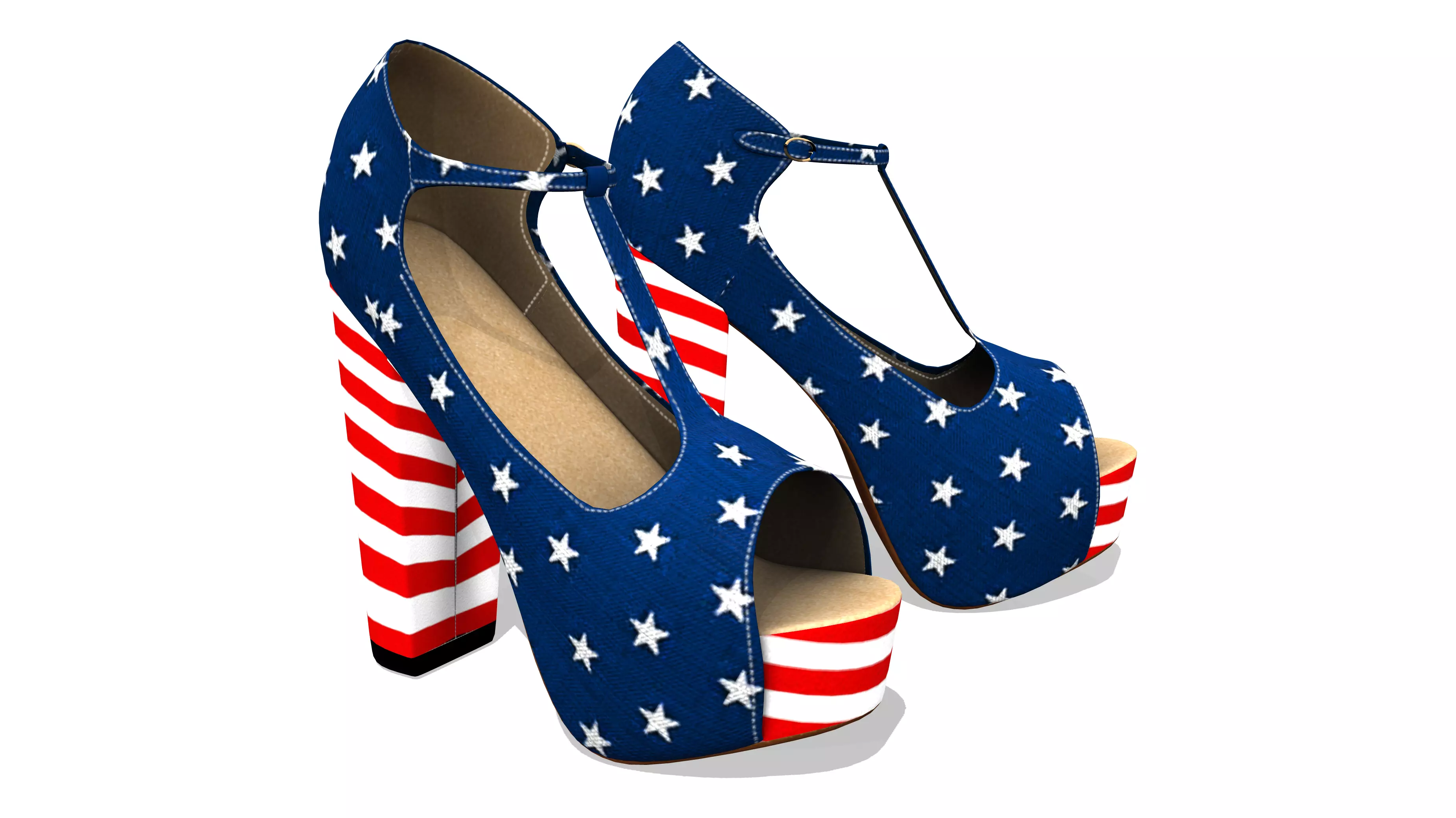 American Flag T-Strap Pumps Low-poly 3D model