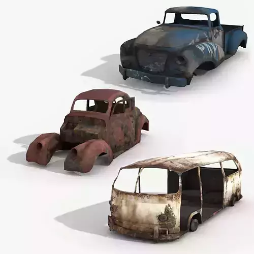 Damaged Rusted Cars - Junkyard Part 3  Low-poly 3D model