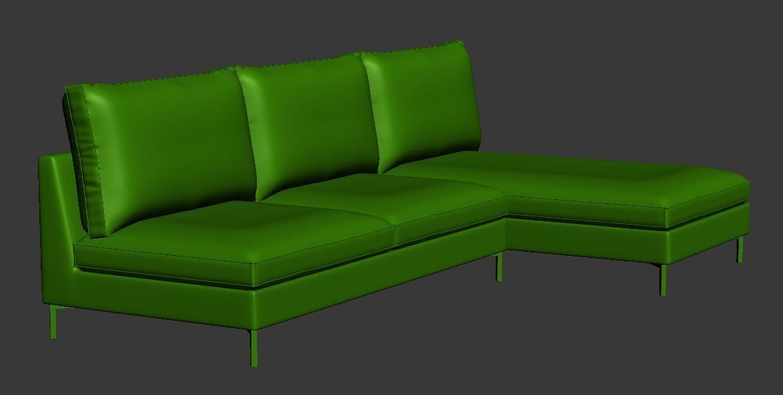 Sofa 3 seater with right chaise lounge Low-poly 3D model_8