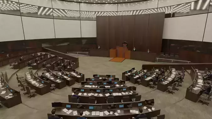 VR Conference Hall Council Parliament Control Room Low-poly 3D model