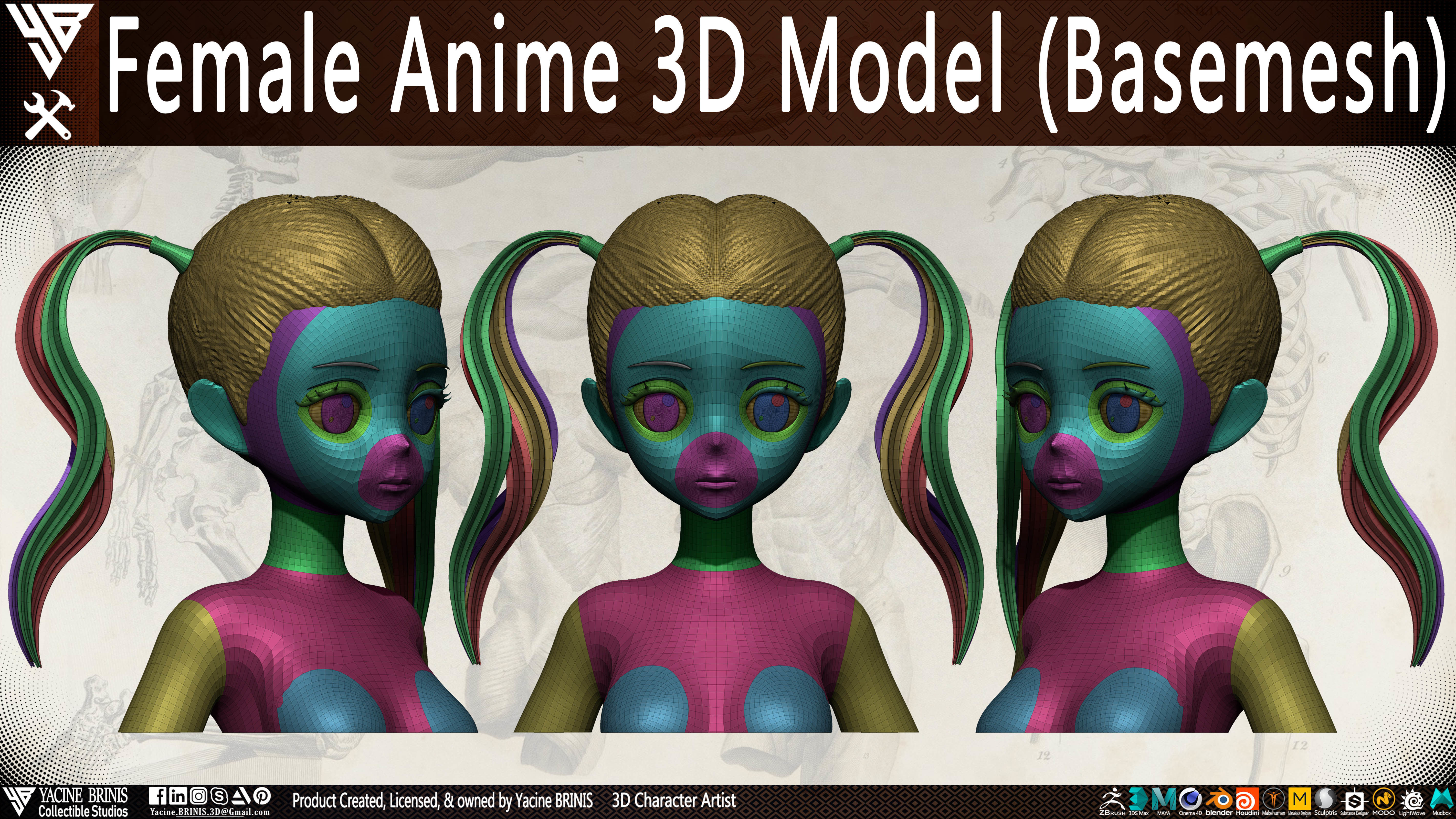 Female Anime Base-mesh 3D Model Vol 01 Low-poly 3D model_16