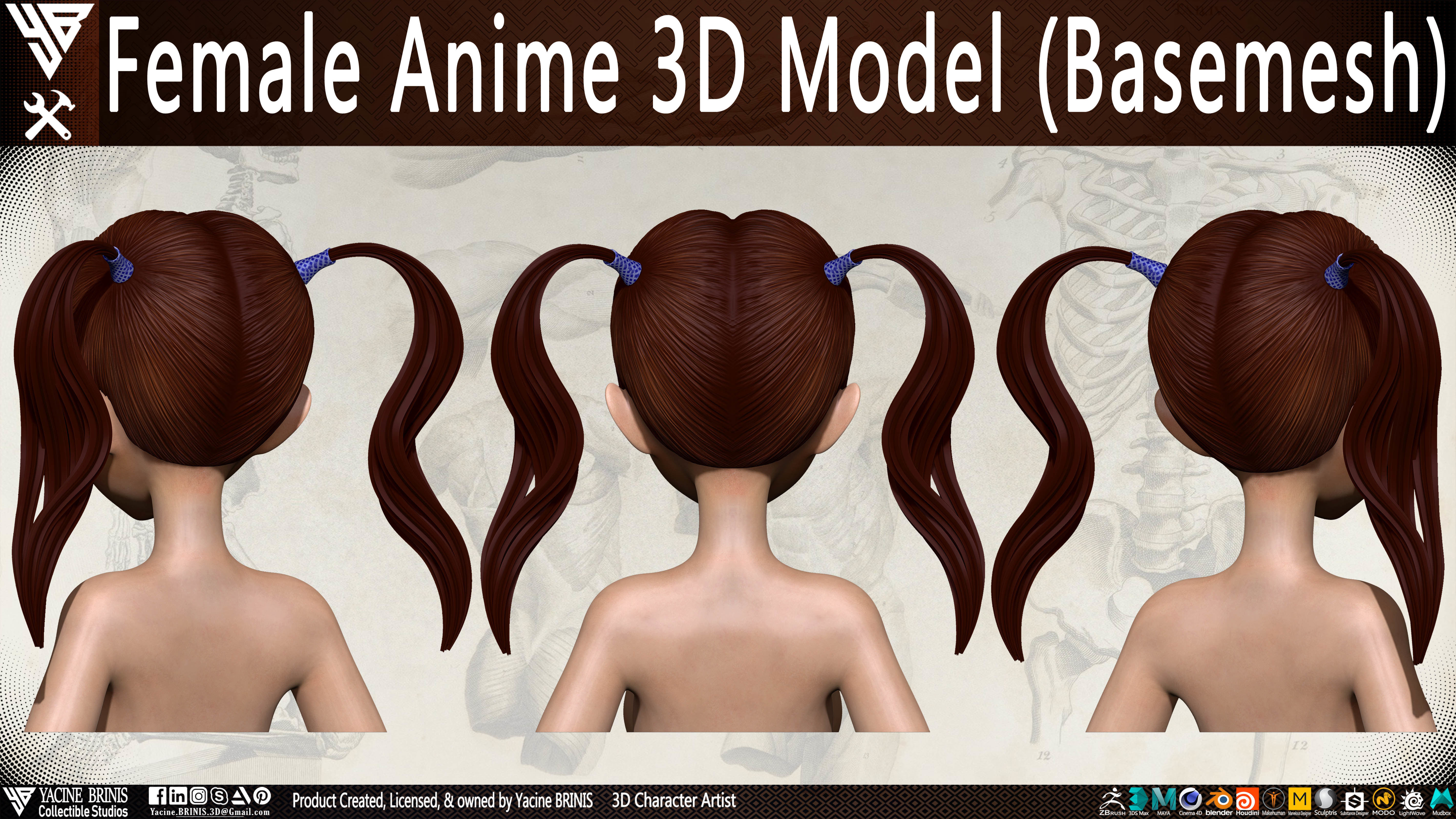 Female Anime Base-mesh 3D Model Vol 01 Low-poly 3D model_15