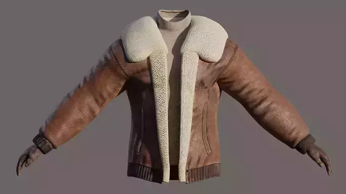 Retro Vintage Pilot Leather Jacket and Gloves Ultra-Realistic