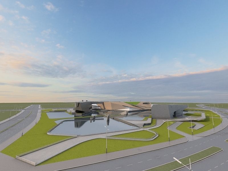 Museum futuristic building in desert 3D model_5