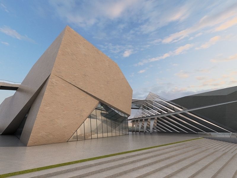 Museum futuristic building in desert 3D model_10