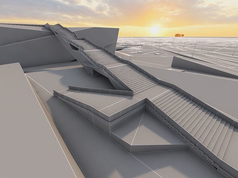 Museum futuristic building in desert 3D model_27