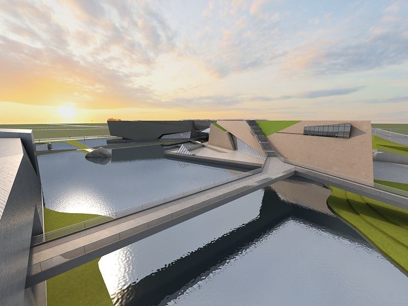 Museum futuristic building in desert 3D model_14