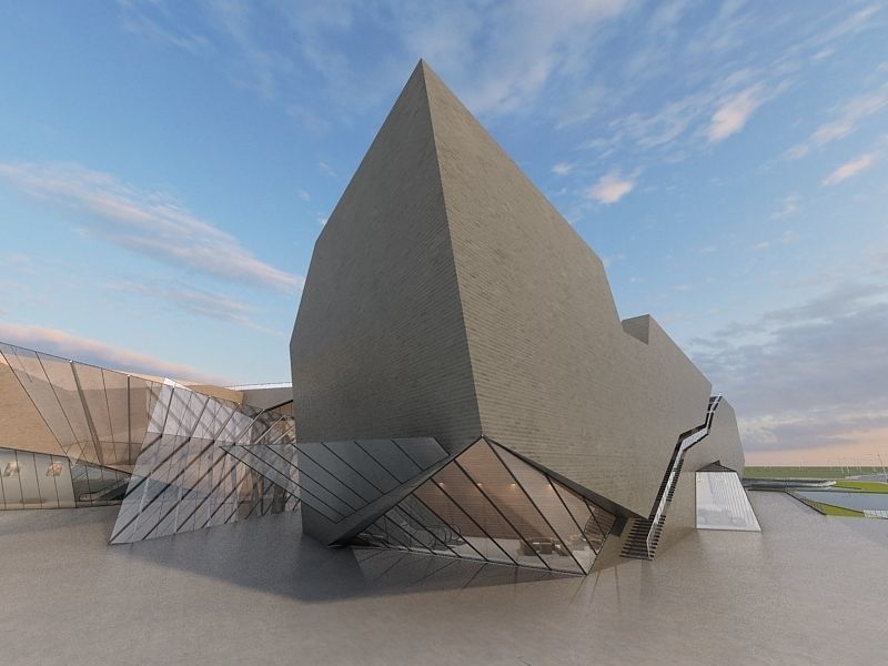 Museum futuristic building in desert 3D model_9