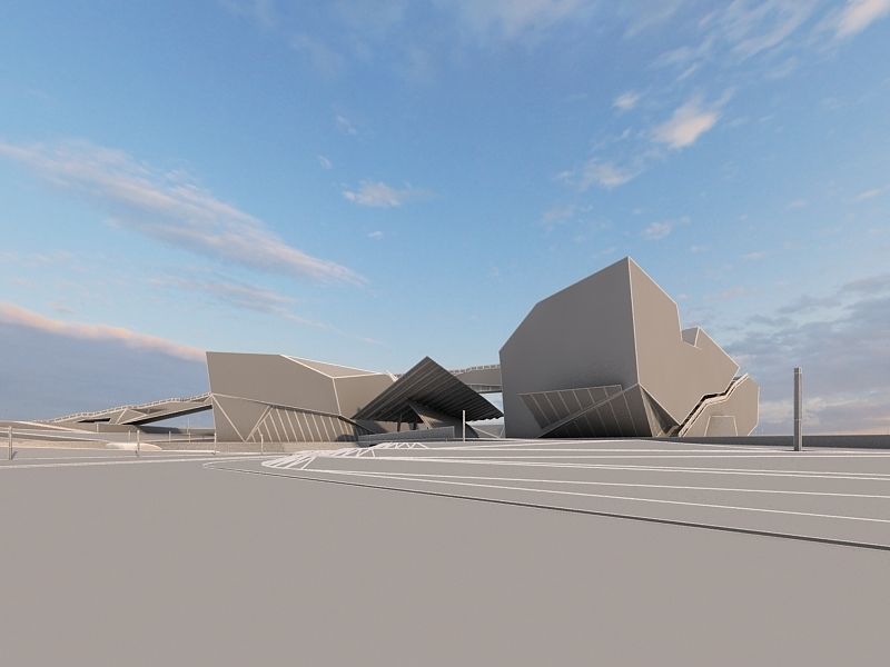 Museum futuristic building in desert 3D model_21