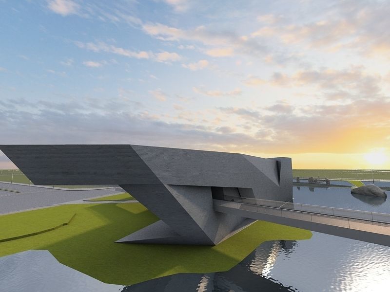 Museum futuristic building in desert 3D model_16