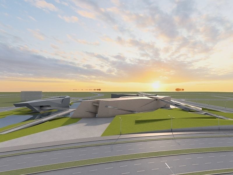 Museum futuristic building in desert 3D model_3