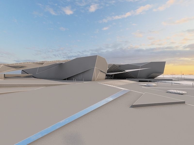 Museum futuristic building in desert 3D model_22