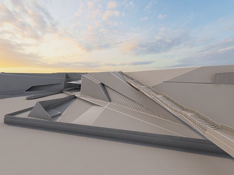Museum futuristic building in desert 3D model_29