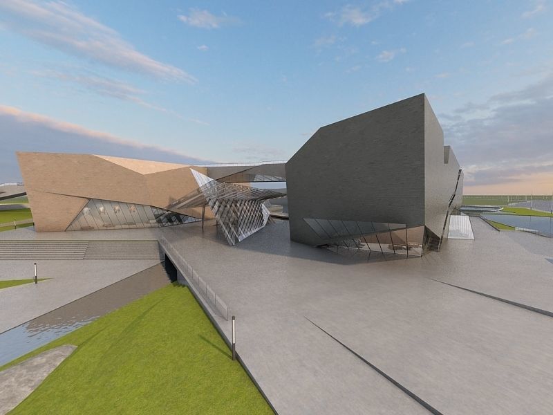 Museum futuristic building in desert 3D model_8