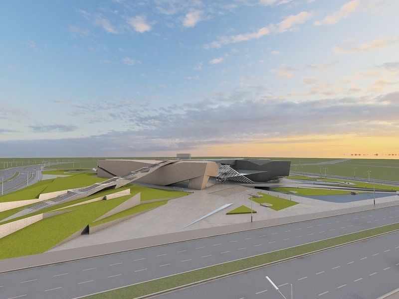 Museum futuristic building in desert 3D model_1