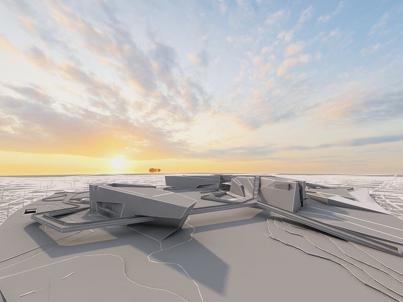Museum futuristic building in desert 3D model_24
