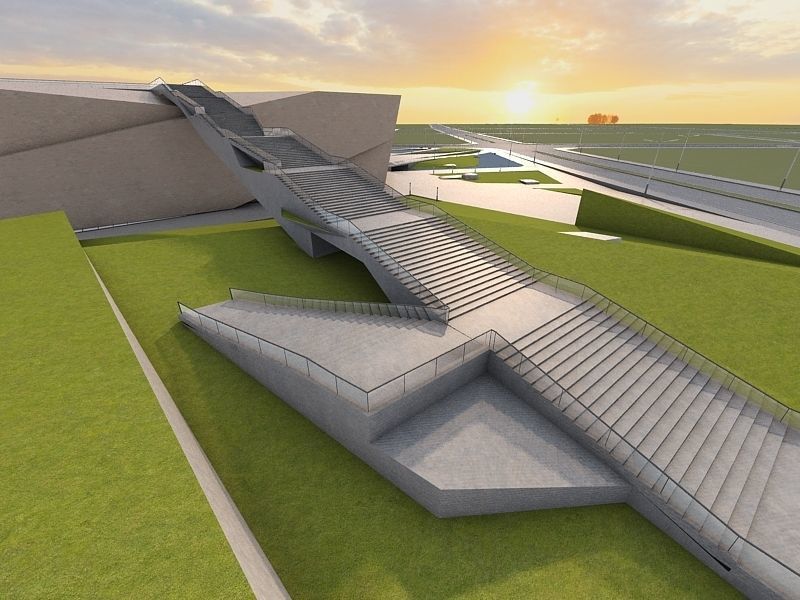 Museum futuristic building in desert 3D model_11